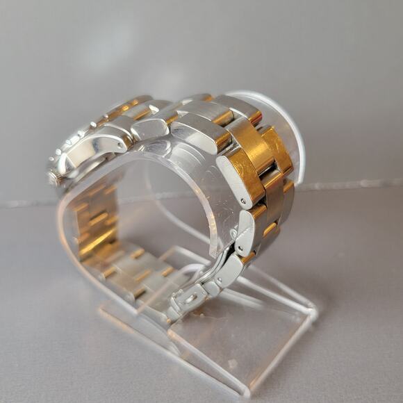 Michael Kors MK-5401 Women's Silver Gold Crystal Bezel Date Watch 36mm Tested - Picture 11 of 16